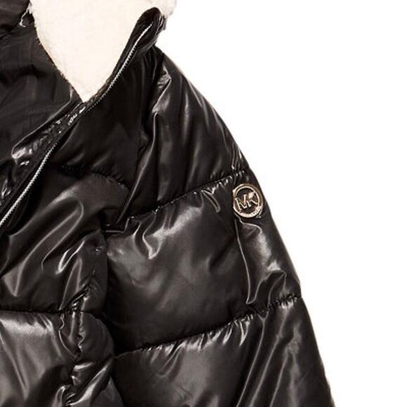 Michael Kors Puffer Coat Jacket Black SZ Xs/ Girls 14 Faux-fur Hooded versatile - Picture 4 of 7